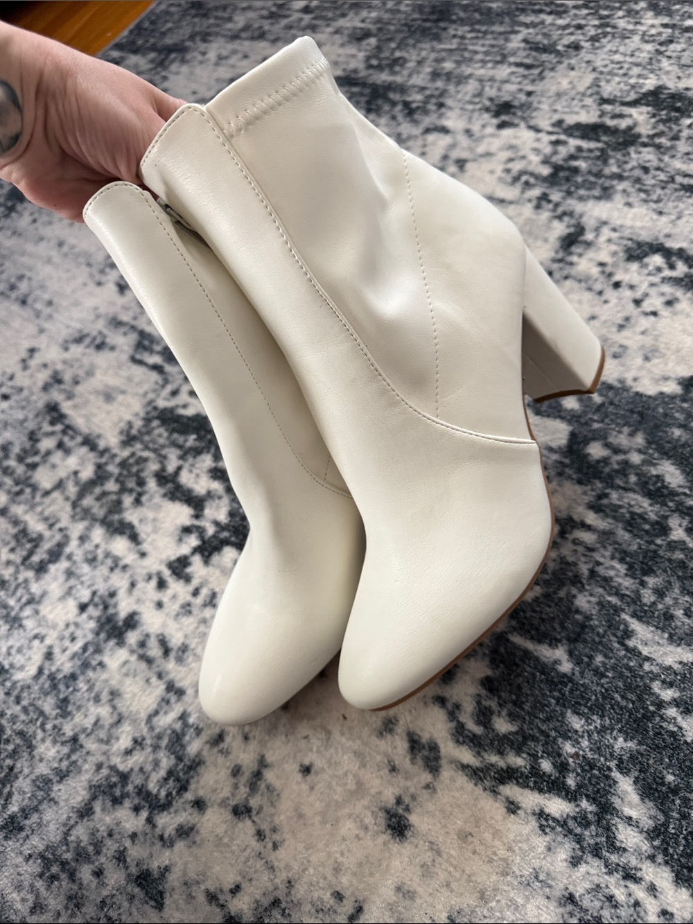 Women's White Mid-Heel Ankle Boots